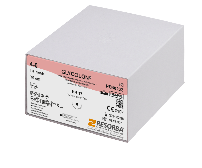 Гліколон USP4-0 фіолетовий, довжина 70см, колюча голка 17 мм, 1/2 кола